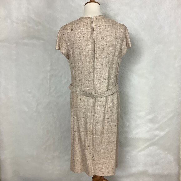 Vintage 60s Beige Tweed Belted Dress, Double Breasted Jacket, Belt & Scarf Set L - Picture 9 of 14
